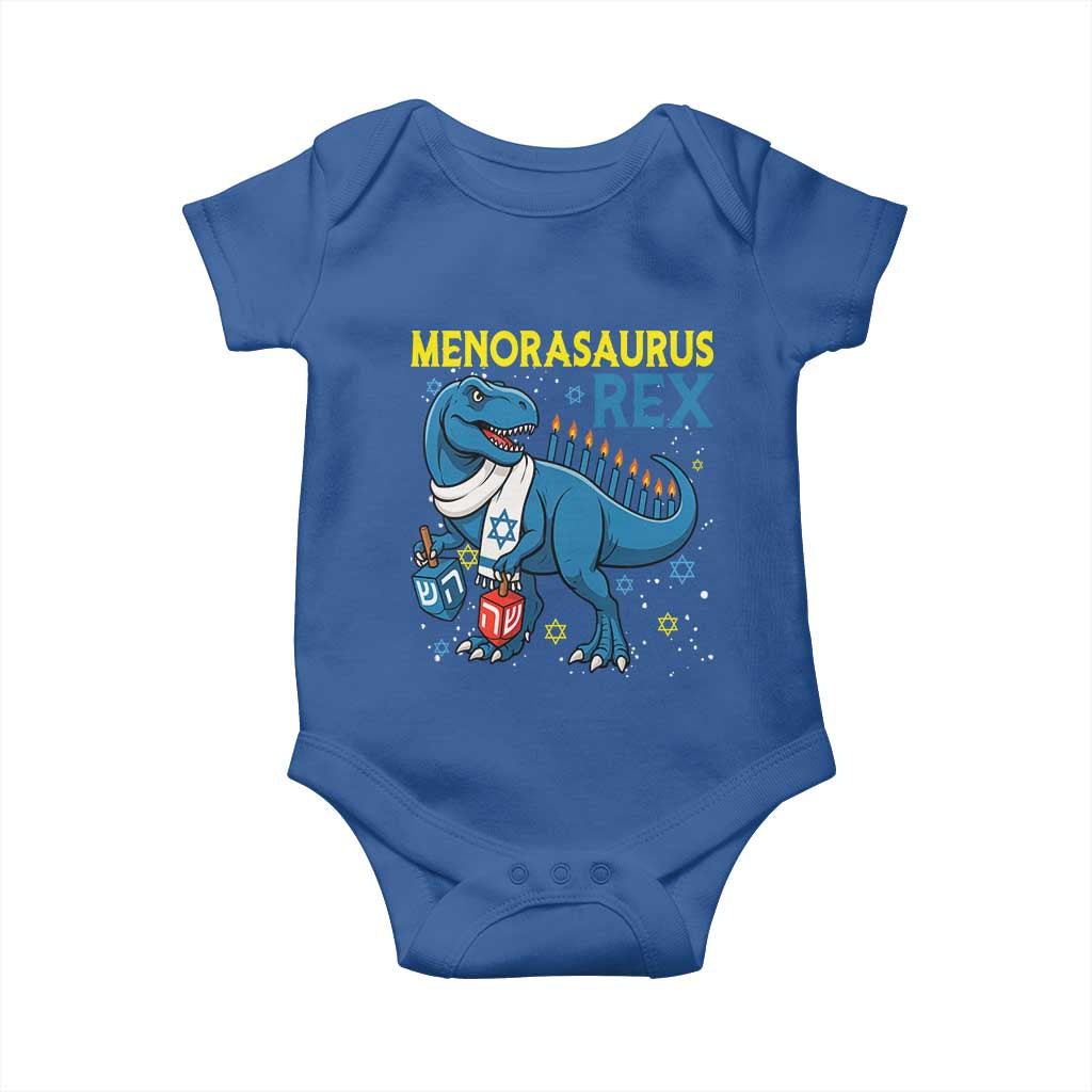 Funny Hanukkah Dinosaur With Dreidel Menorah Pun Gift Baby Onesie Menorasaurus Rex - Wonder Print Shop