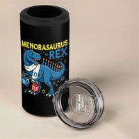 Funny Hanukkah Dinosaur With Dreidel Menorah Pun Gift 4 in 1 Can Cooler Tumbler Menorasaurus Rex - Wonder Print Shop
