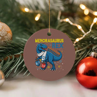 Funny Hanukkah Dinosaur With Dreidel Menorah Pun Gift Ceramic Ornament Menorasaurus Rex - Wonder Print Shop