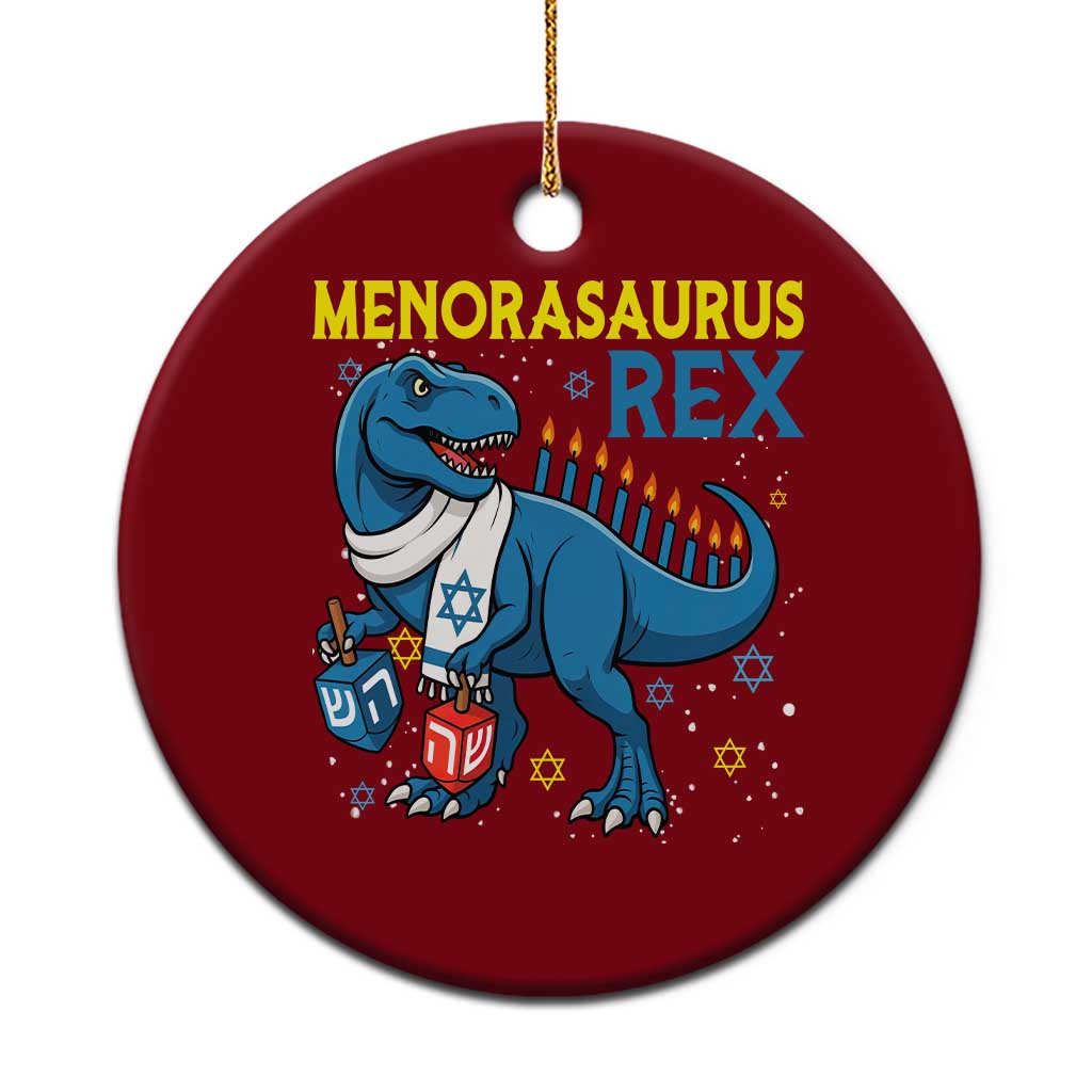 Funny Hanukkah Dinosaur With Dreidel Menorah Pun Gift Ceramic Ornament Menorasaurus Rex - Wonder Print Shop
