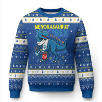 Funny Dinosaur With Dreidel Menorah Pun Gift Hanukkah Ugly Sweater Menorasaurus Rex - Wonder Print Shop