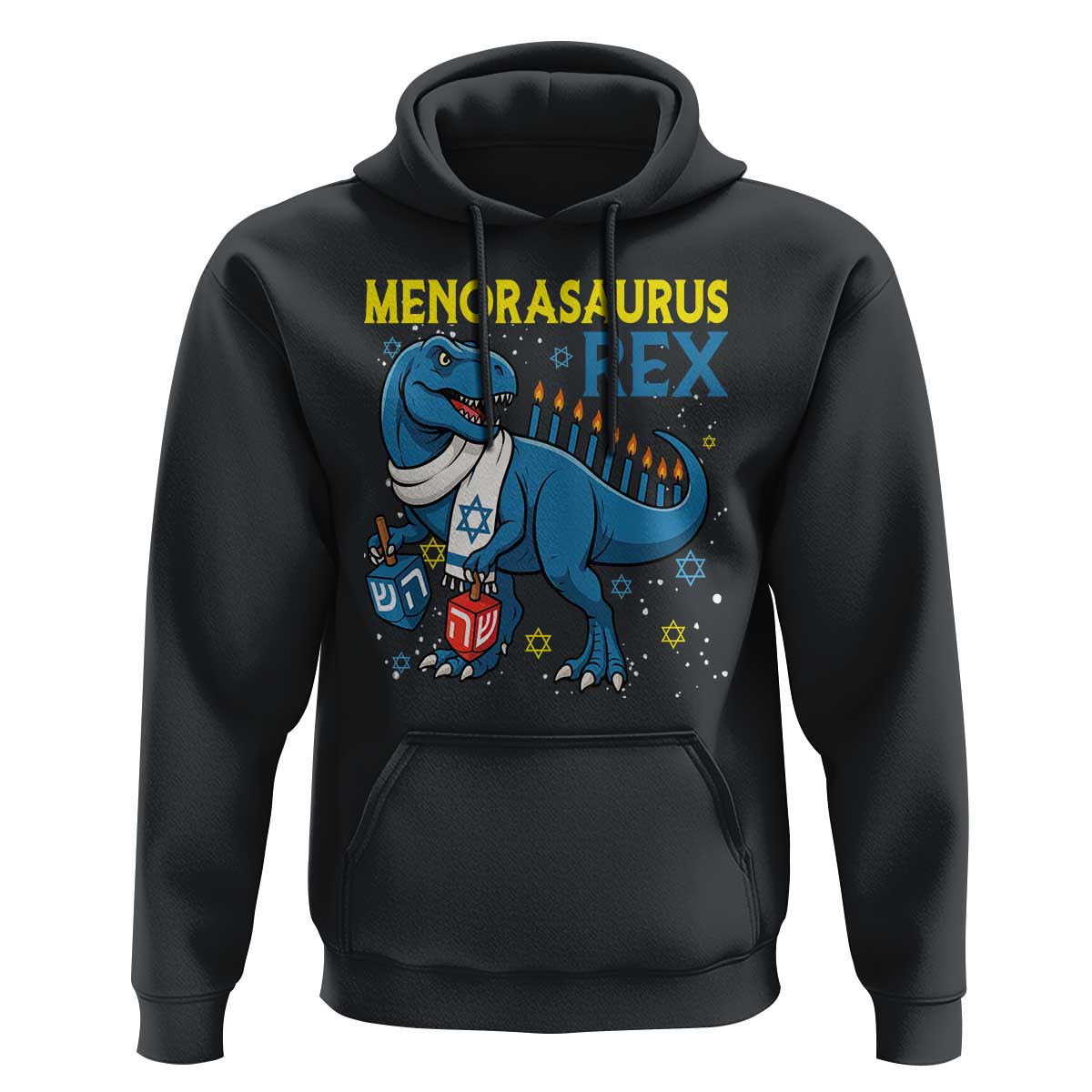 Funny Hanukkah Dinosaur With Dreidel Menorah Pun Gift Hoodie Menorasaurus Rex - Wonder Print Shop