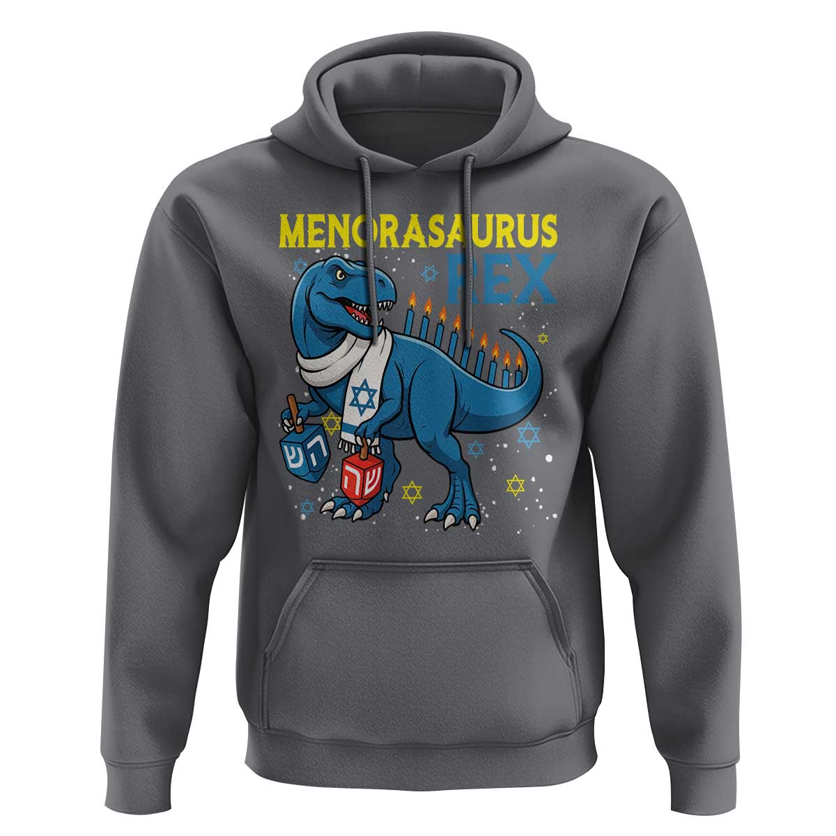 Funny Hanukkah Dinosaur With Dreidel Menorah Pun Gift Hoodie Menorasaurus Rex - Wonder Print Shop