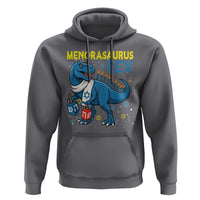 Funny Hanukkah Dinosaur With Dreidel Menorah Pun Gift Hoodie Menorasaurus Rex - Wonder Print Shop
