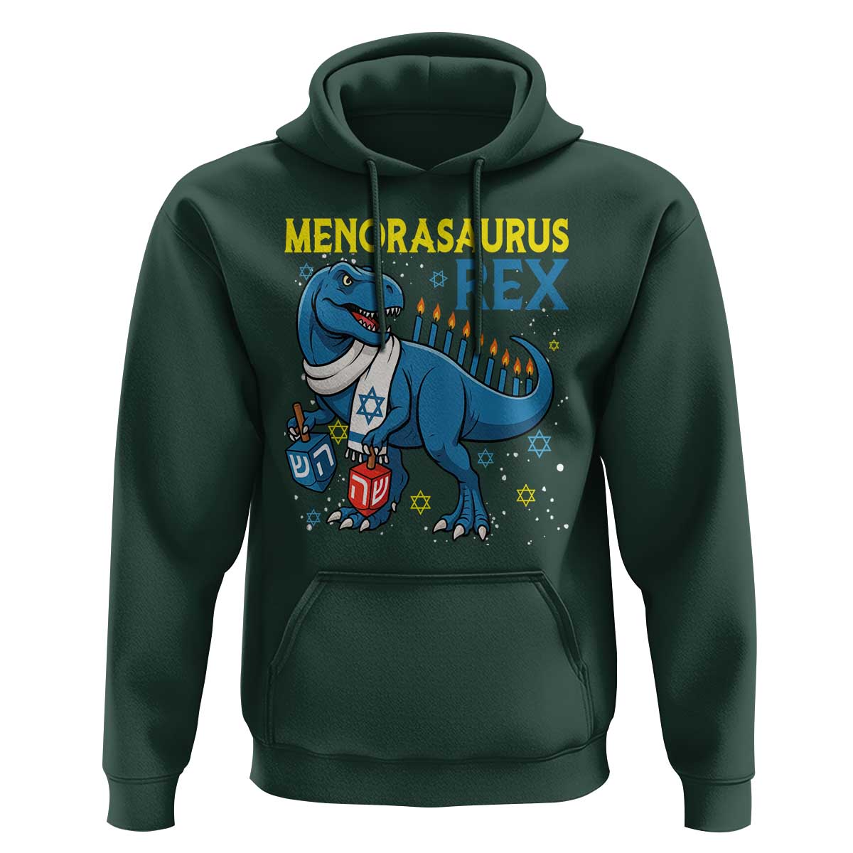 Funny Hanukkah Dinosaur With Dreidel Menorah Pun Gift Hoodie Menorasaurus Rex - Wonder Print Shop