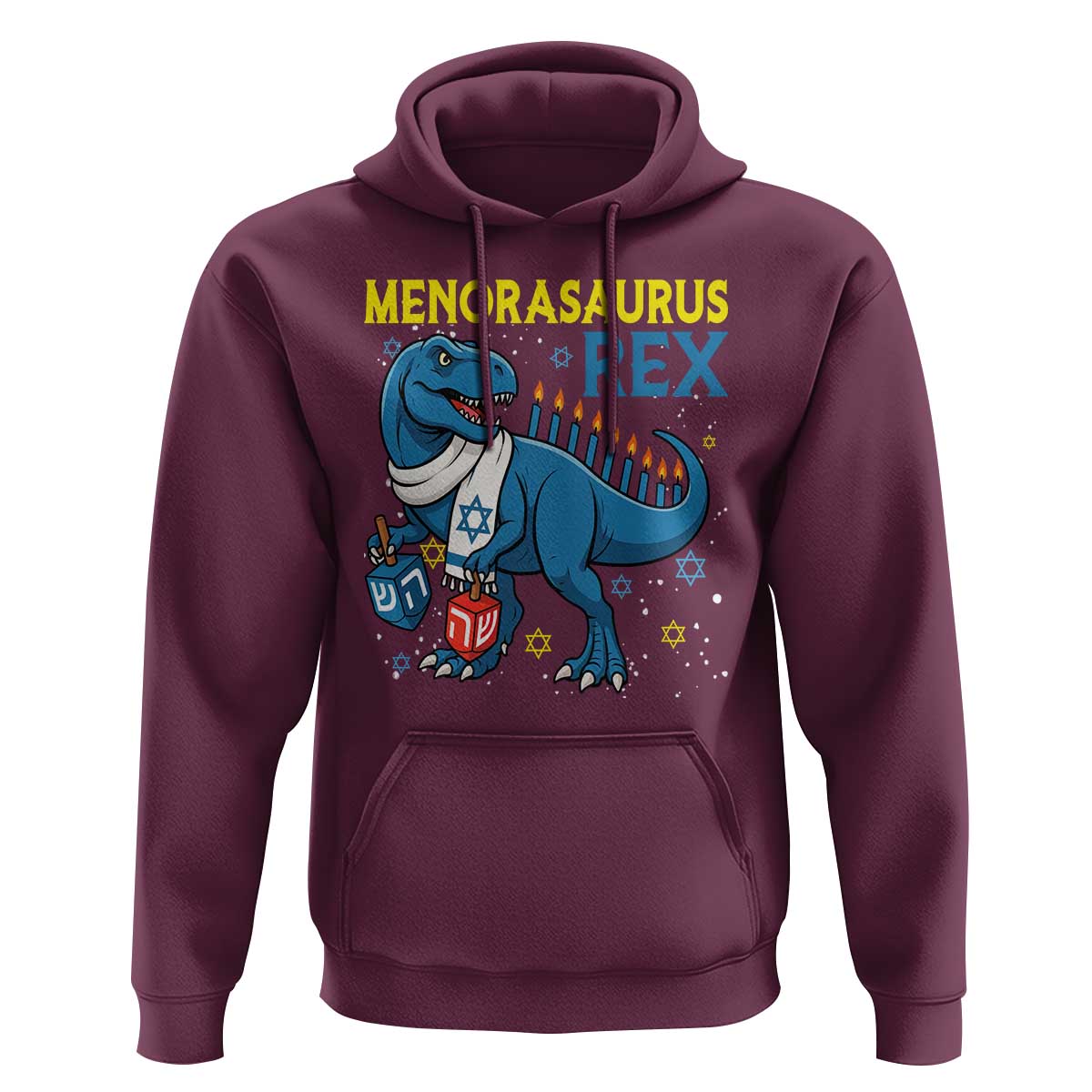 Funny Hanukkah Dinosaur With Dreidel Menorah Pun Gift Hoodie Menorasaurus Rex - Wonder Print Shop
