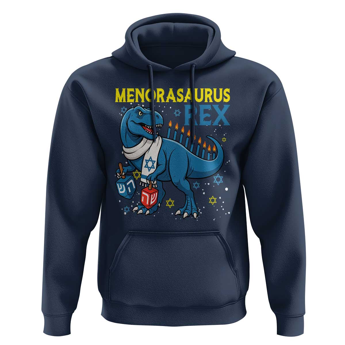 Funny Hanukkah Dinosaur With Dreidel Menorah Pun Gift Hoodie Menorasaurus Rex - Wonder Print Shop