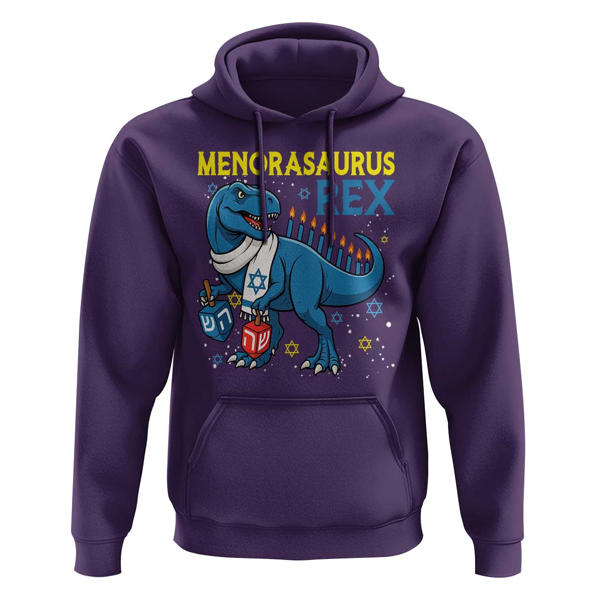 Funny Hanukkah Dinosaur With Dreidel Menorah Pun Gift Hoodie Menorasaurus Rex - Wonder Print Shop