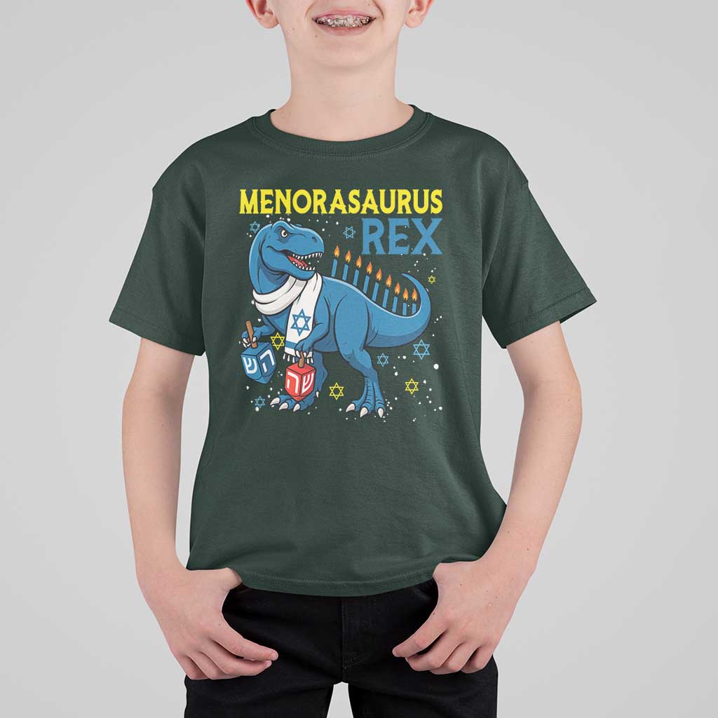 Funny Hanukkah Dinosaur With Dreidel Menorah Pun Gift T Shirt For Kid Menorasaurus Rex - Wonder Print Shop