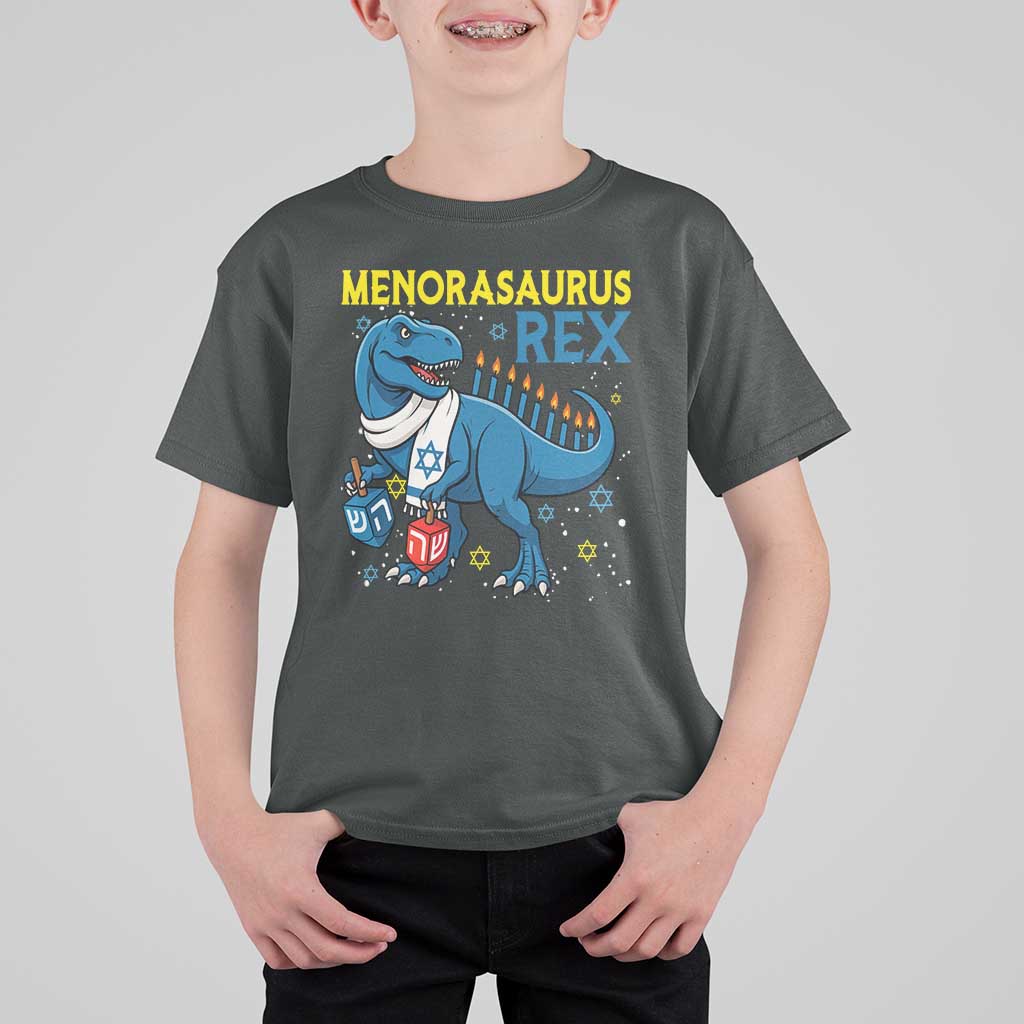 Funny Hanukkah Dinosaur With Dreidel Menorah Pun Gift T Shirt For Kid Menorasaurus Rex - Wonder Print Shop