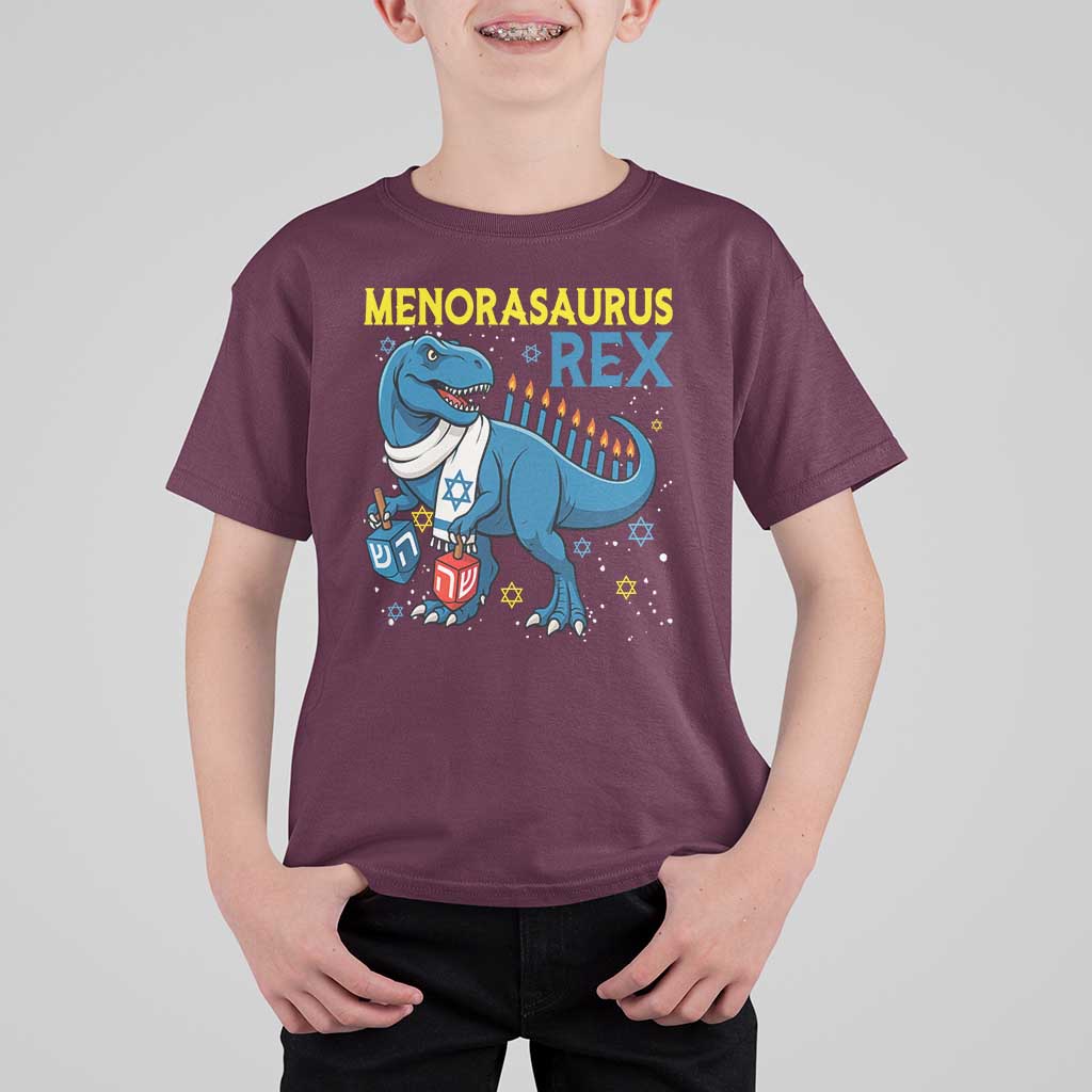 Funny Hanukkah Dinosaur With Dreidel Menorah Pun Gift T Shirt For Kid Menorasaurus Rex - Wonder Print Shop