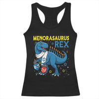 Funny Hanukkah Dinosaur With Dreidel Menorah Pun Gift Racerback Tank Top Menorasaurus Rex - Wonder Print Shop