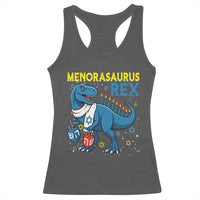 Funny Hanukkah Dinosaur With Dreidel Menorah Pun Gift Racerback Tank Top Menorasaurus Rex - Wonder Print Shop