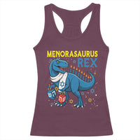Funny Hanukkah Dinosaur With Dreidel Menorah Pun Gift Racerback Tank Top Menorasaurus Rex - Wonder Print Shop