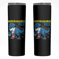 Funny Hanukkah Dinosaur With Dreidel Menorah Pun Gift Skinny Tumbler Menorasaurus Rex - Wonder Print Shop