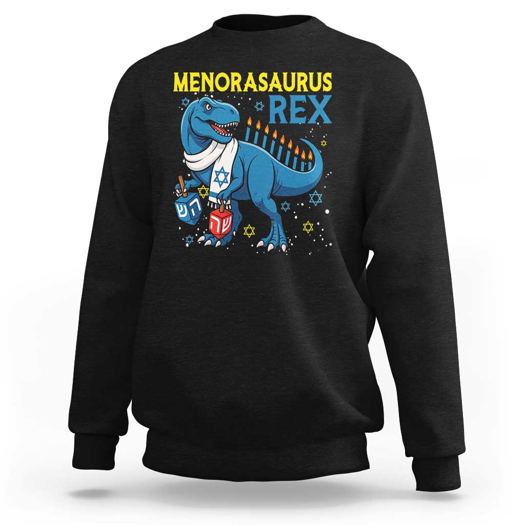 Funny Hanukkah Dinosaur With Dreidel Menorah Pun Gift Sweatshirt Menorasaurus Rex - Wonder Print Shop
