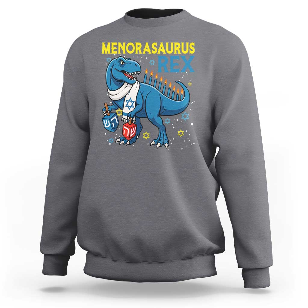 Funny Hanukkah Dinosaur With Dreidel Menorah Pun Gift Sweatshirt Menorasaurus Rex - Wonder Print Shop