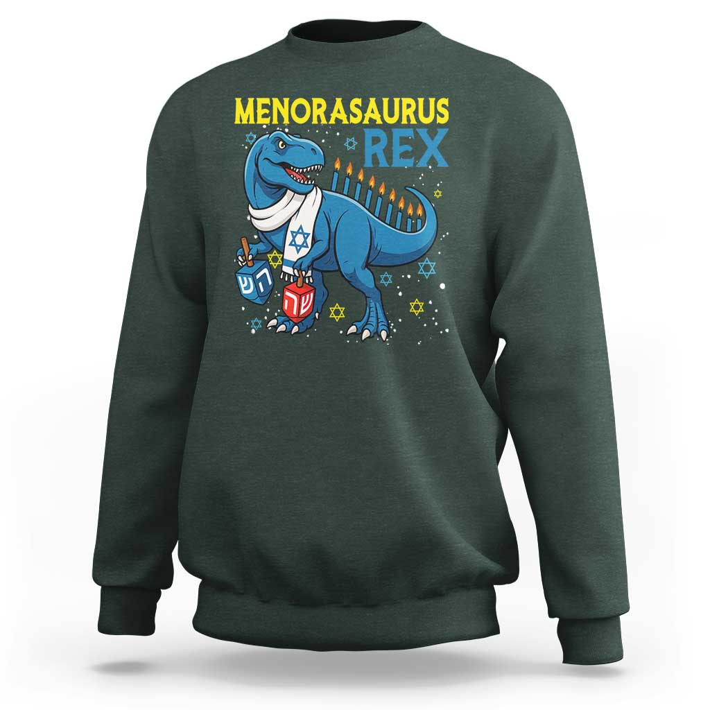 Funny Hanukkah Dinosaur With Dreidel Menorah Pun Gift Sweatshirt Menorasaurus Rex - Wonder Print Shop