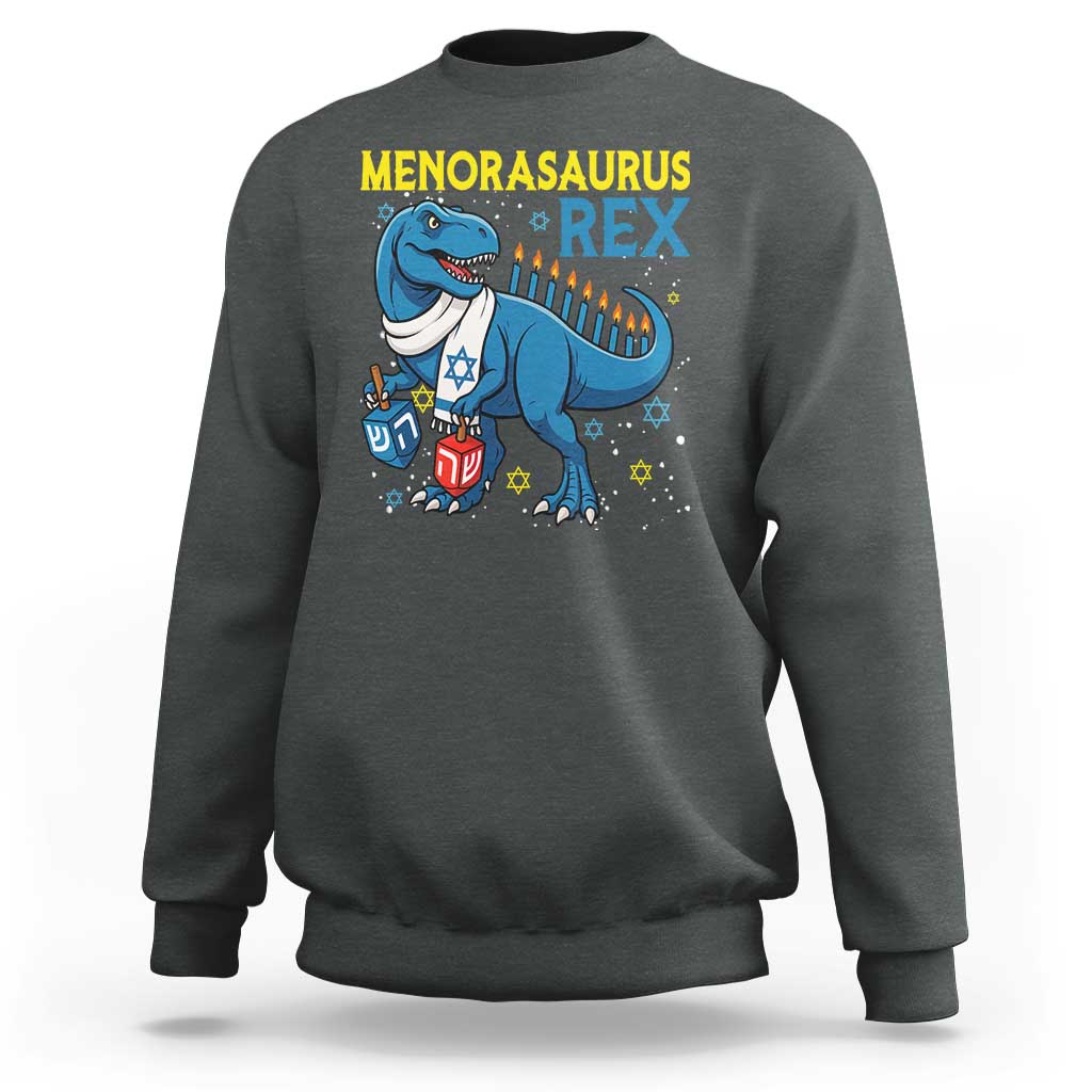 Funny Hanukkah Dinosaur With Dreidel Menorah Pun Gift Sweatshirt Menorasaurus Rex - Wonder Print Shop