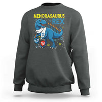 Funny Hanukkah Dinosaur With Dreidel Menorah Pun Gift Sweatshirt Menorasaurus Rex - Wonder Print Shop
