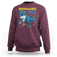 Funny Hanukkah Dinosaur With Dreidel Menorah Pun Gift Sweatshirt Menorasaurus Rex - Wonder Print Shop