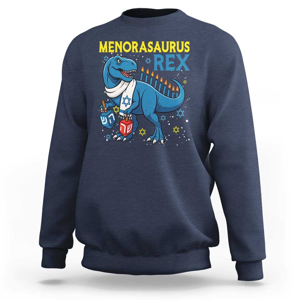 Funny Hanukkah Dinosaur With Dreidel Menorah Pun Gift Sweatshirt Menorasaurus Rex - Wonder Print Shop