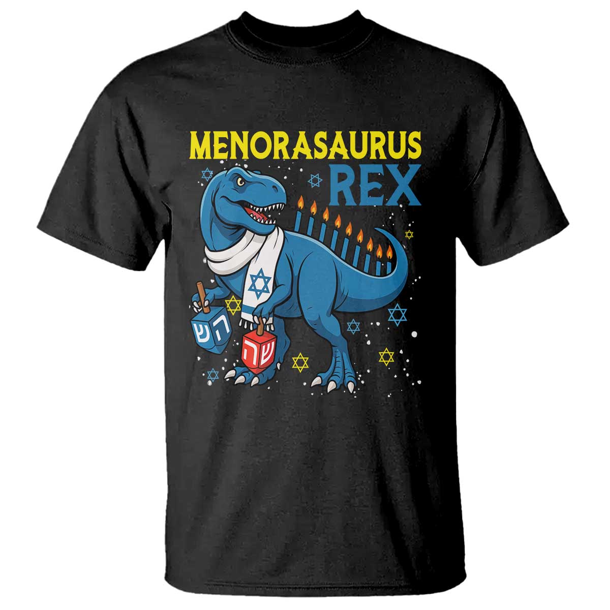 Funny Hanukkah Dinosaur With Dreidel Menorah Pun Gift T Shirt Menorasaurus Rex - Wonder Print Shop