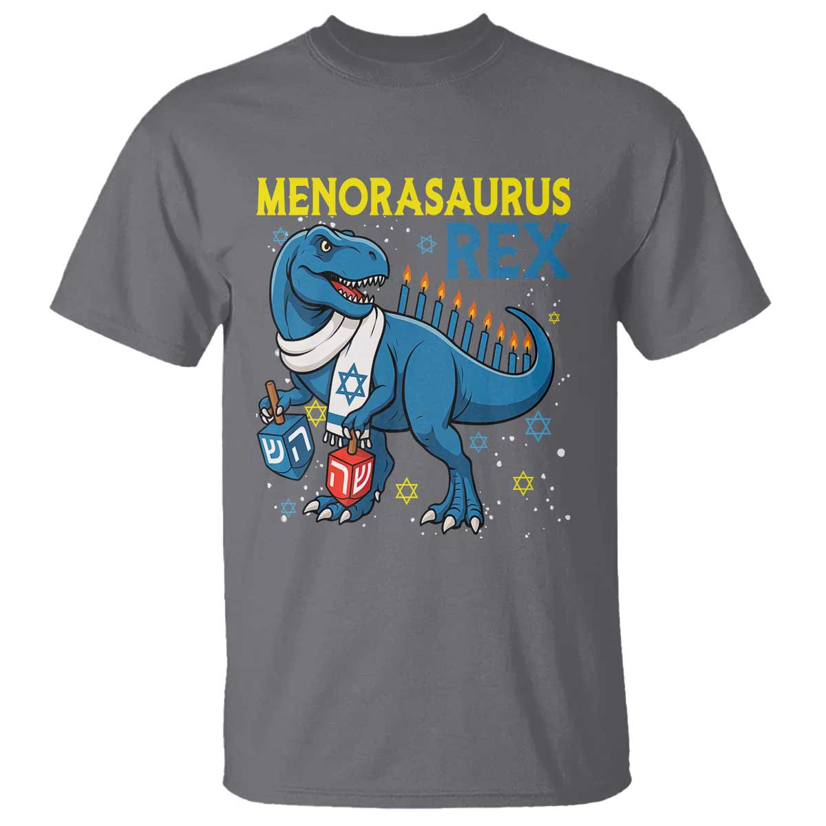 Funny Hanukkah Dinosaur With Dreidel Menorah Pun Gift T Shirt Menorasaurus Rex - Wonder Print Shop