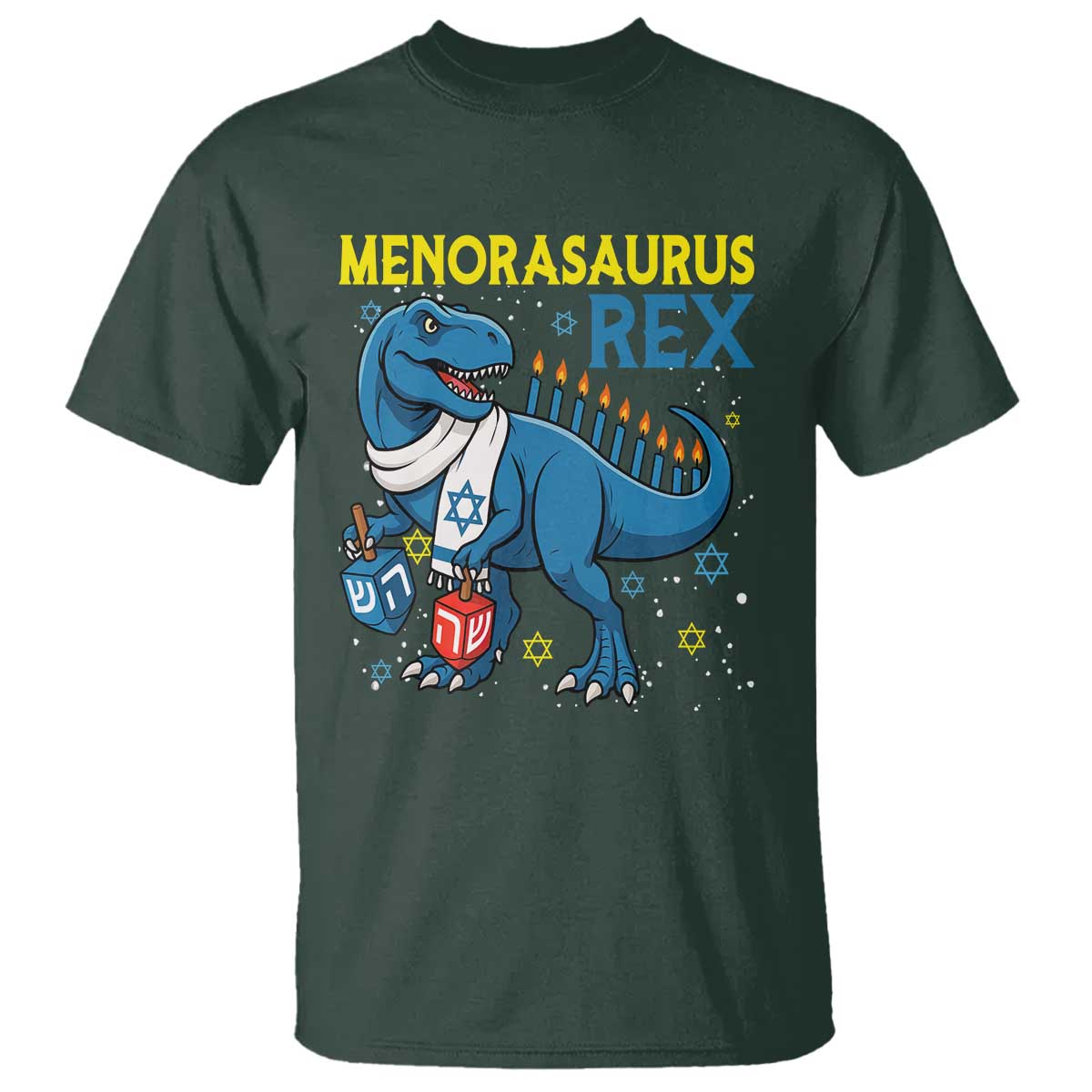 Funny Hanukkah Dinosaur With Dreidel Menorah Pun Gift T Shirt Menorasaurus Rex - Wonder Print Shop