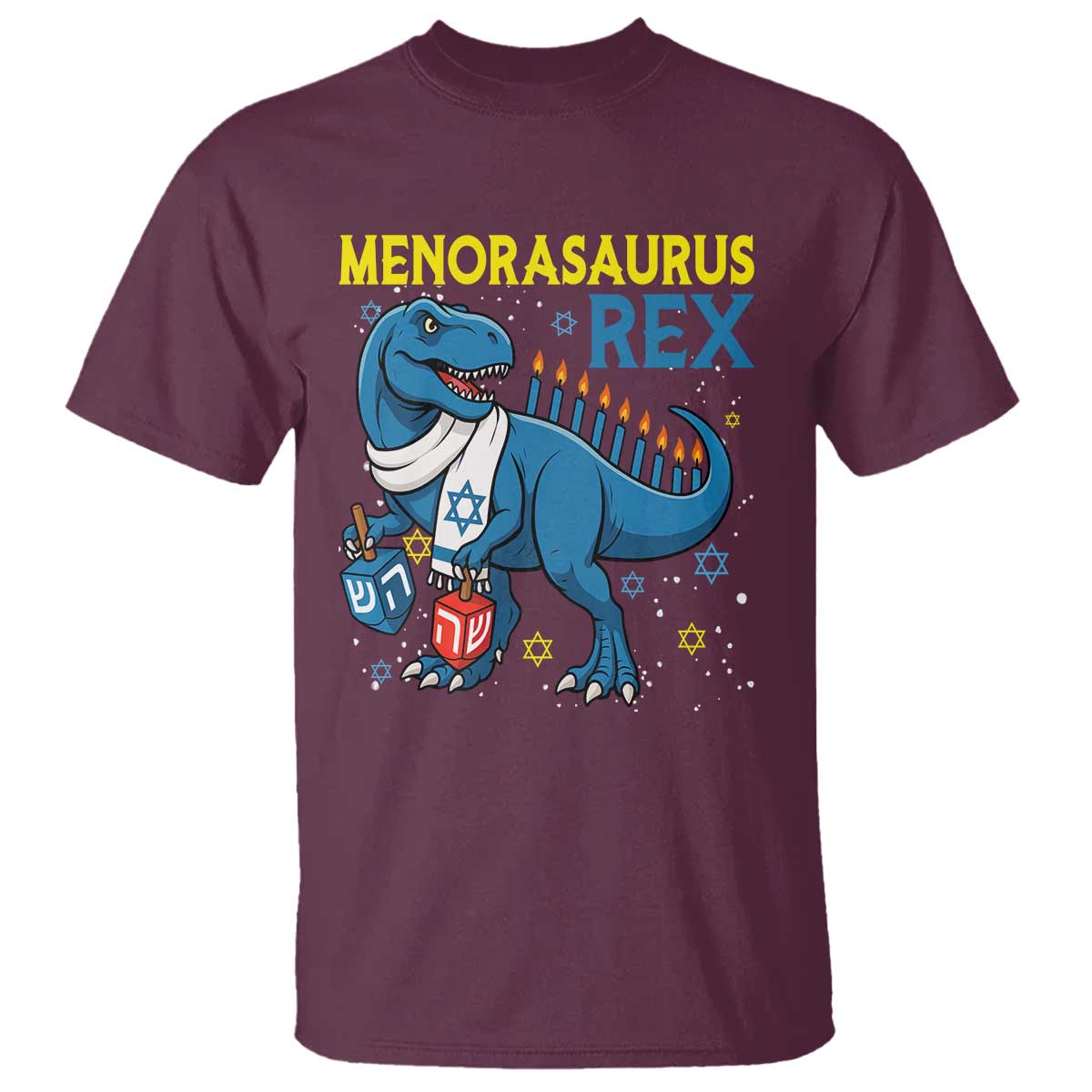Funny Hanukkah Dinosaur With Dreidel Menorah Pun Gift T Shirt Menorasaurus Rex - Wonder Print Shop