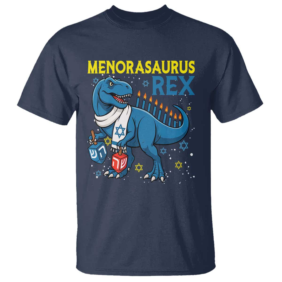 Funny Hanukkah Dinosaur With Dreidel Menorah Pun Gift T Shirt Menorasaurus Rex - Wonder Print Shop