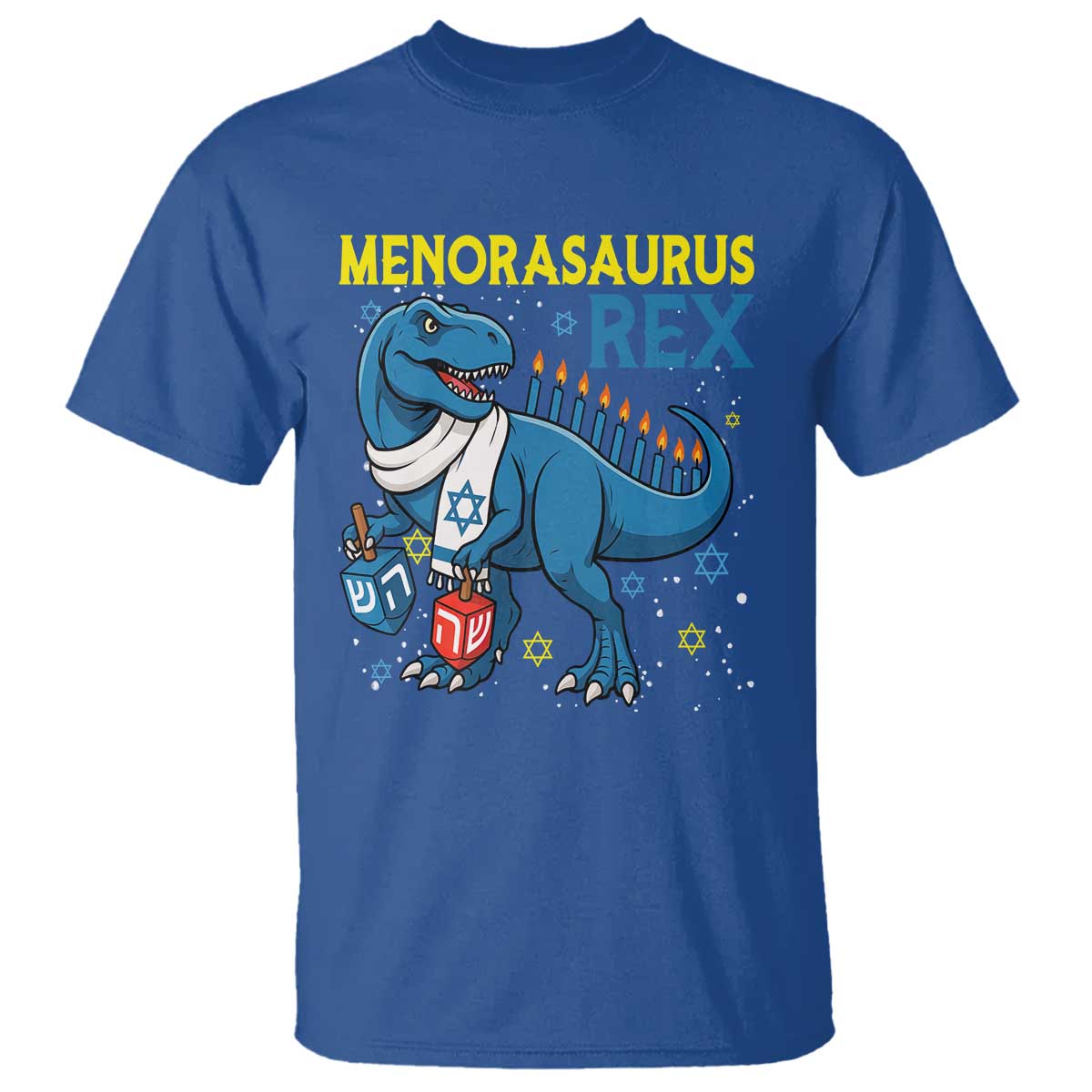 Funny Hanukkah Dinosaur With Dreidel Menorah Pun Gift T Shirt Menorasaurus Rex - Wonder Print Shop
