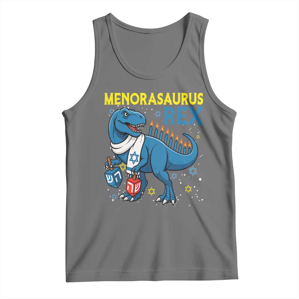 Funny Hanukkah Dinosaur With Dreidel Menorah Pun Gift Tank Top Menorasaurus Rex - Wonder Print Shop