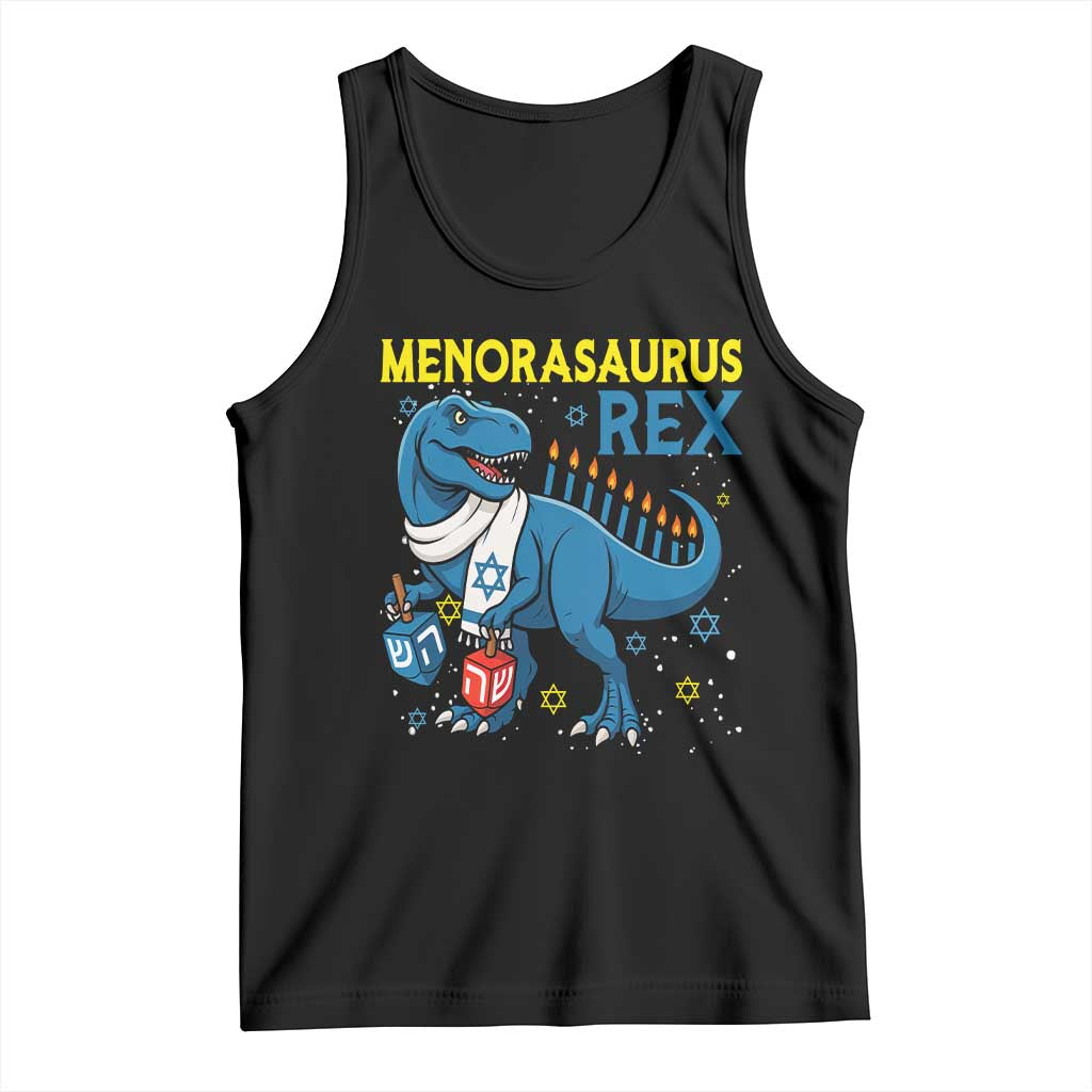 Funny Hanukkah Dinosaur With Dreidel Menorah Pun Gift Tank Top Menorasaurus Rex - Wonder Print Shop