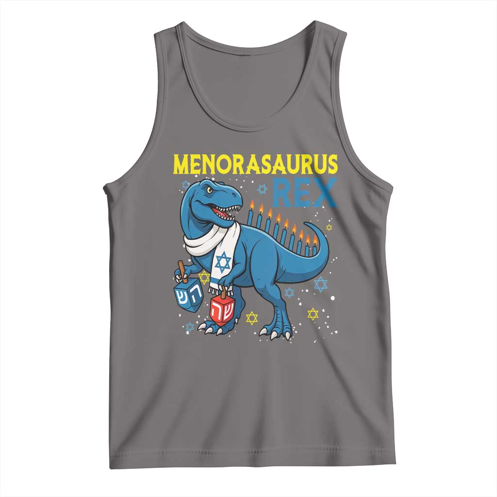Funny Hanukkah Dinosaur With Dreidel Menorah Pun Gift Tank Top Menorasaurus Rex - Wonder Print Shop
