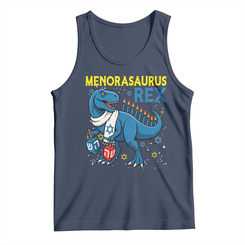 Funny Hanukkah Dinosaur With Dreidel Menorah Pun Gift Tank Top Menorasaurus Rex - Wonder Print Shop