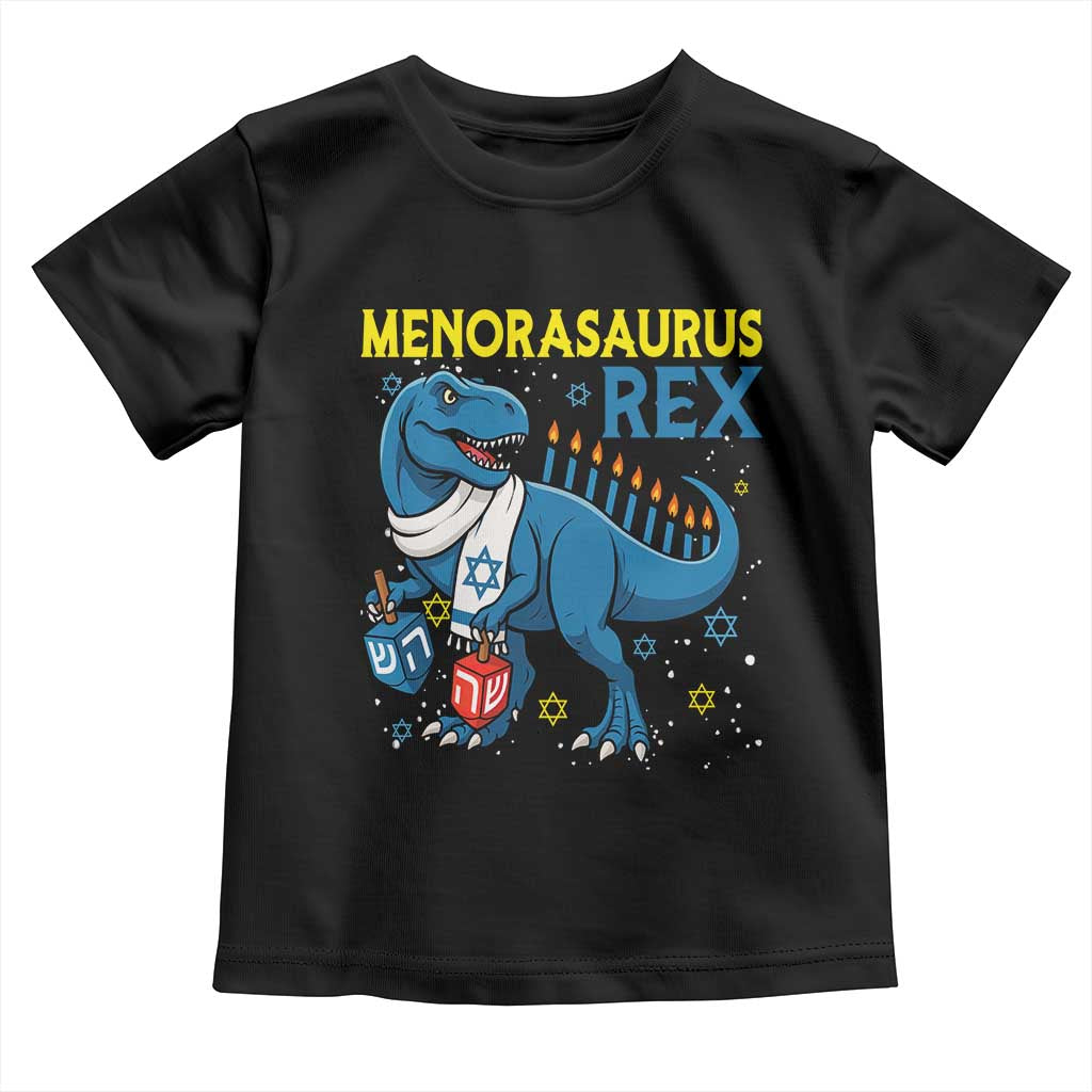 Funny Hanukkah Dinosaur With Dreidel Menorah Pun Gift Toddler T Shirt Menorasaurus Rex - Wonder Print Shop