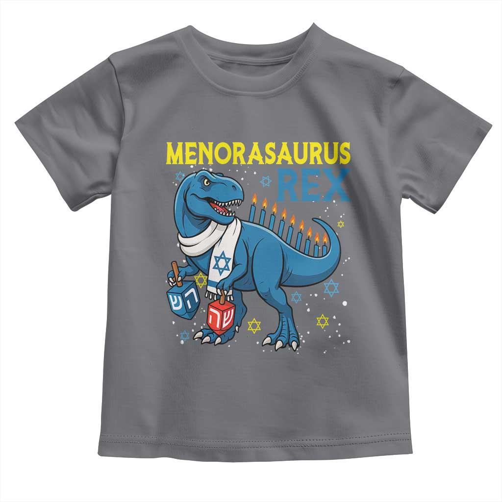 Funny Hanukkah Dinosaur With Dreidel Menorah Pun Gift Toddler T Shirt Menorasaurus Rex - Wonder Print Shop