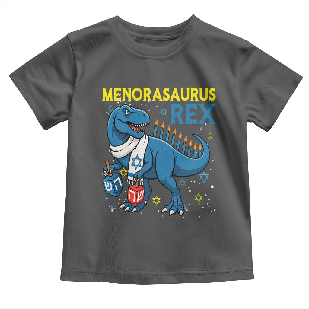 Funny Hanukkah Dinosaur With Dreidel Menorah Pun Gift Toddler T Shirt Menorasaurus Rex - Wonder Print Shop