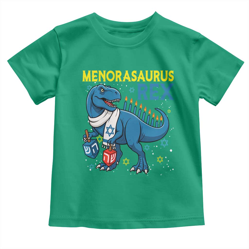 Funny Hanukkah Dinosaur With Dreidel Menorah Pun Gift Toddler T Shirt Menorasaurus Rex - Wonder Print Shop