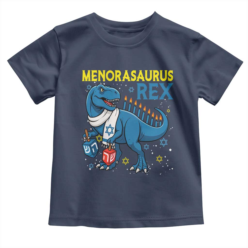 Funny Hanukkah Dinosaur With Dreidel Menorah Pun Gift Toddler T Shirt Menorasaurus Rex - Wonder Print Shop