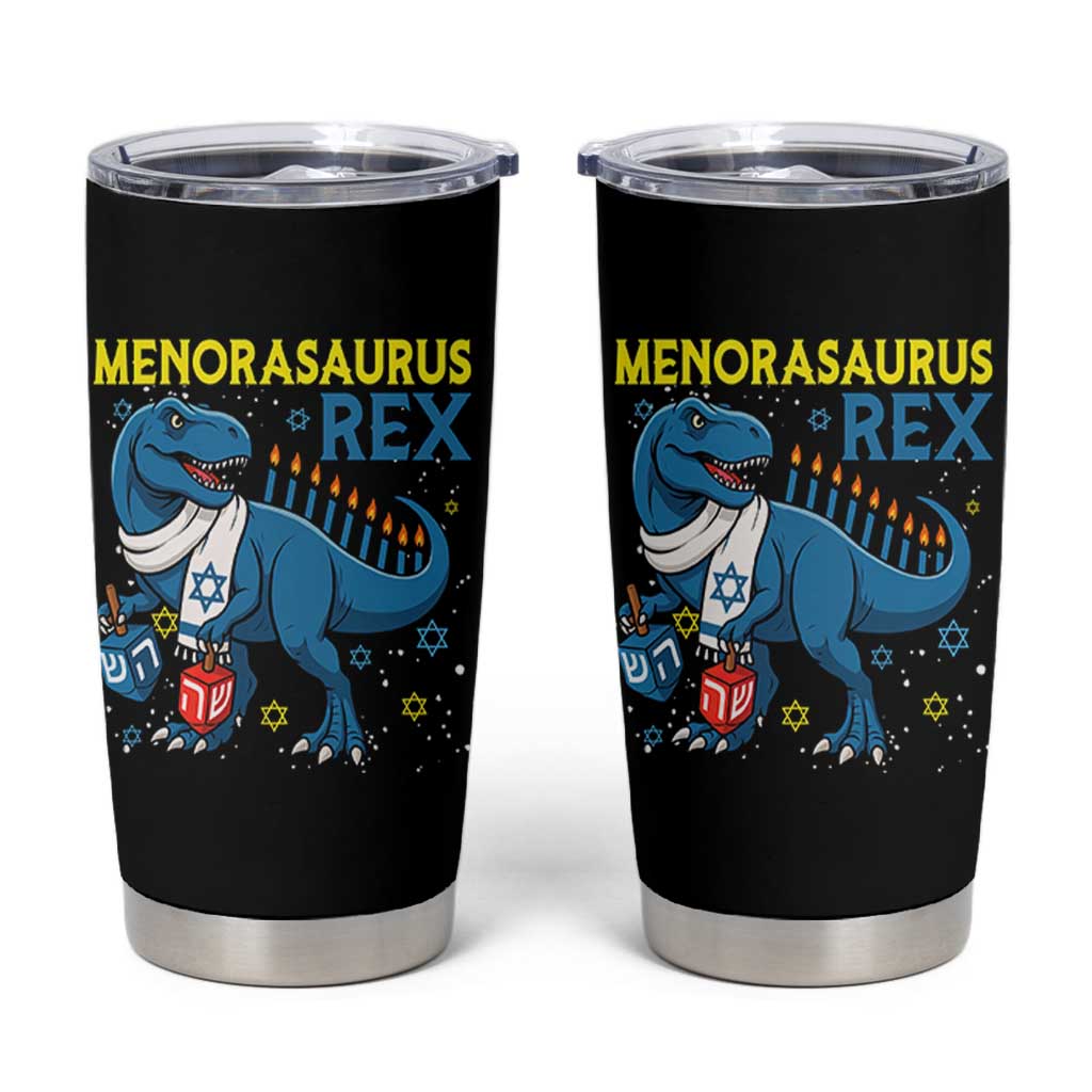 Funny Hanukkah Dinosaur With Dreidel Menorah Pun Gift Tumbler Cup Menorasaurus Rex - Wonder Print Shop