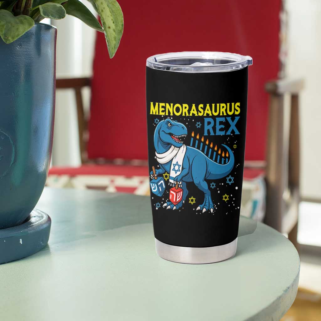 Funny Hanukkah Dinosaur With Dreidel Menorah Pun Gift Tumbler Cup Menorasaurus Rex - Wonder Print Shop