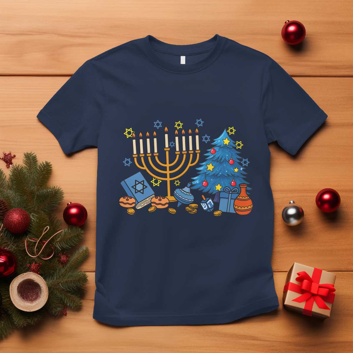 Interfaith Christmas Hanukkah T Shirt Celebration Festival Of Lights Gift - Wonder Print Shop
