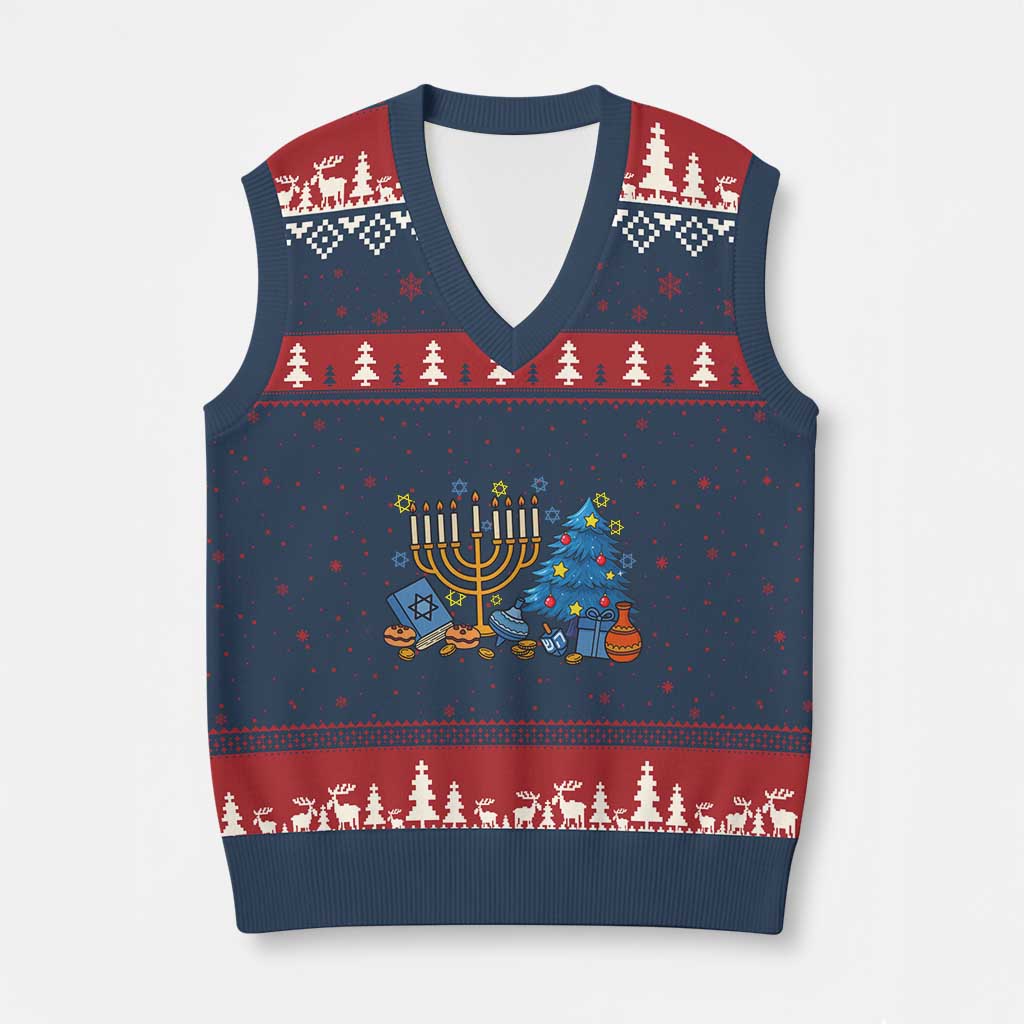 Interfaith Xmas Hanukkah V-Neck Knit Sweater Vest Celebration Festival Of Lights Gift - Wonder Print Shop