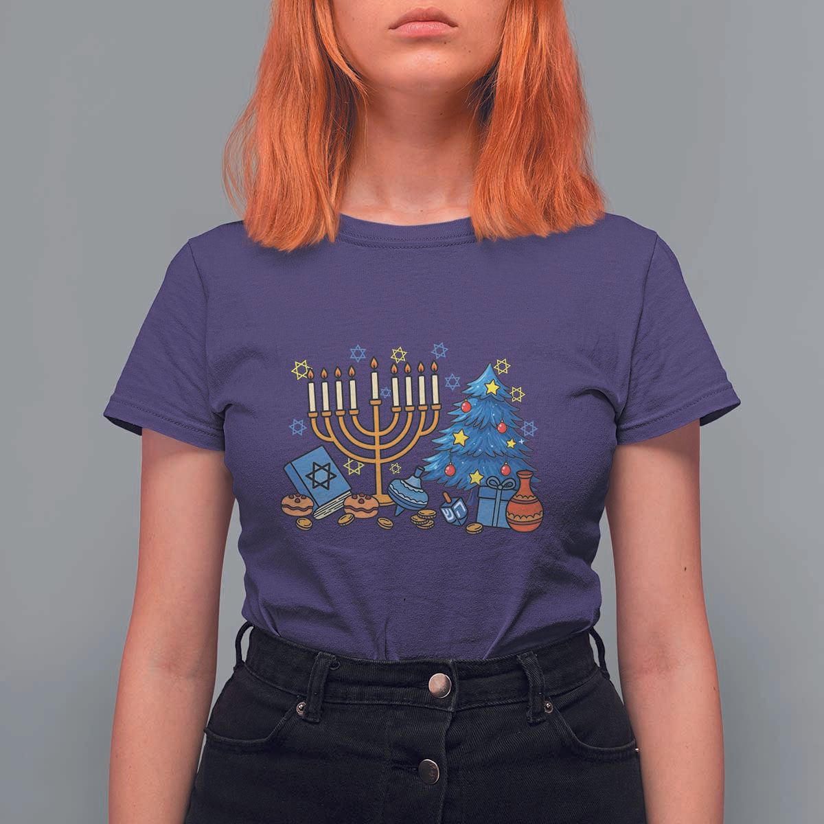 Interfaith Christmas Hanukkah T Shirt For Women Celebration Festival Of Lights Gift - Wonder Print Shop