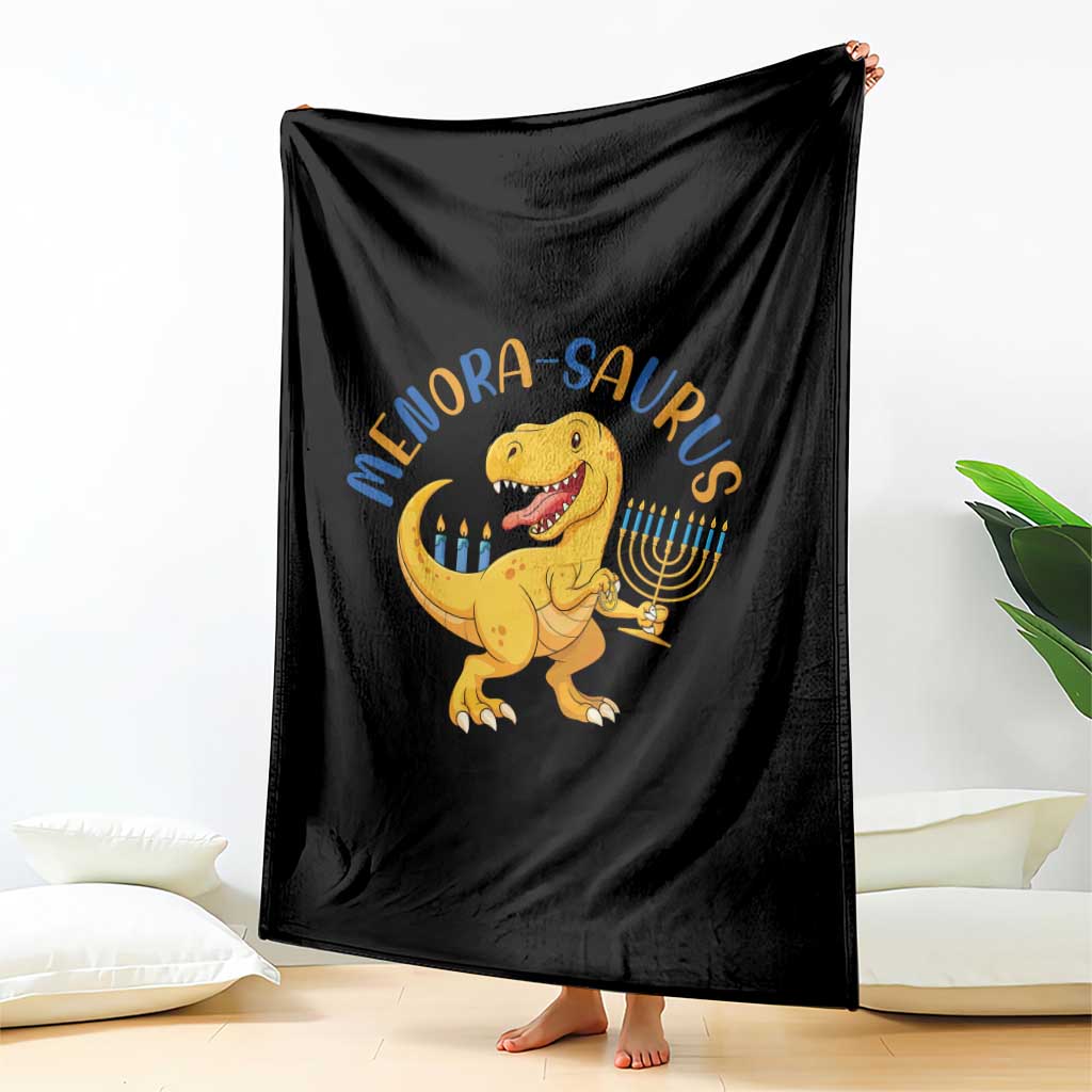 Funny Hanukkah Dinosaur Celebration Festival Of Lights Gift Throw Blanket Menorasaurus - Wonder Print Shop
