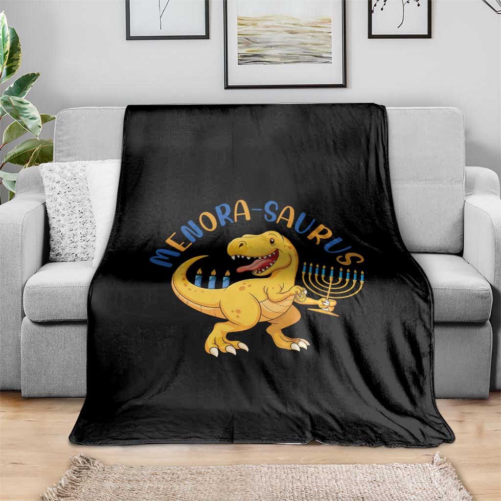 Funny Hanukkah Dinosaur Celebration Festival Of Lights Gift Throw Blanket Menorasaurus - Wonder Print Shop