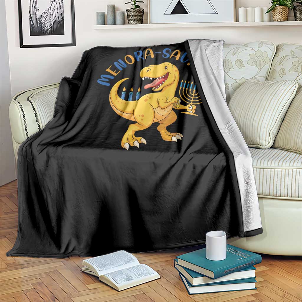 Funny Hanukkah Dinosaur Celebration Festival Of Lights Gift Throw Blanket Menorasaurus - Wonder Print Shop