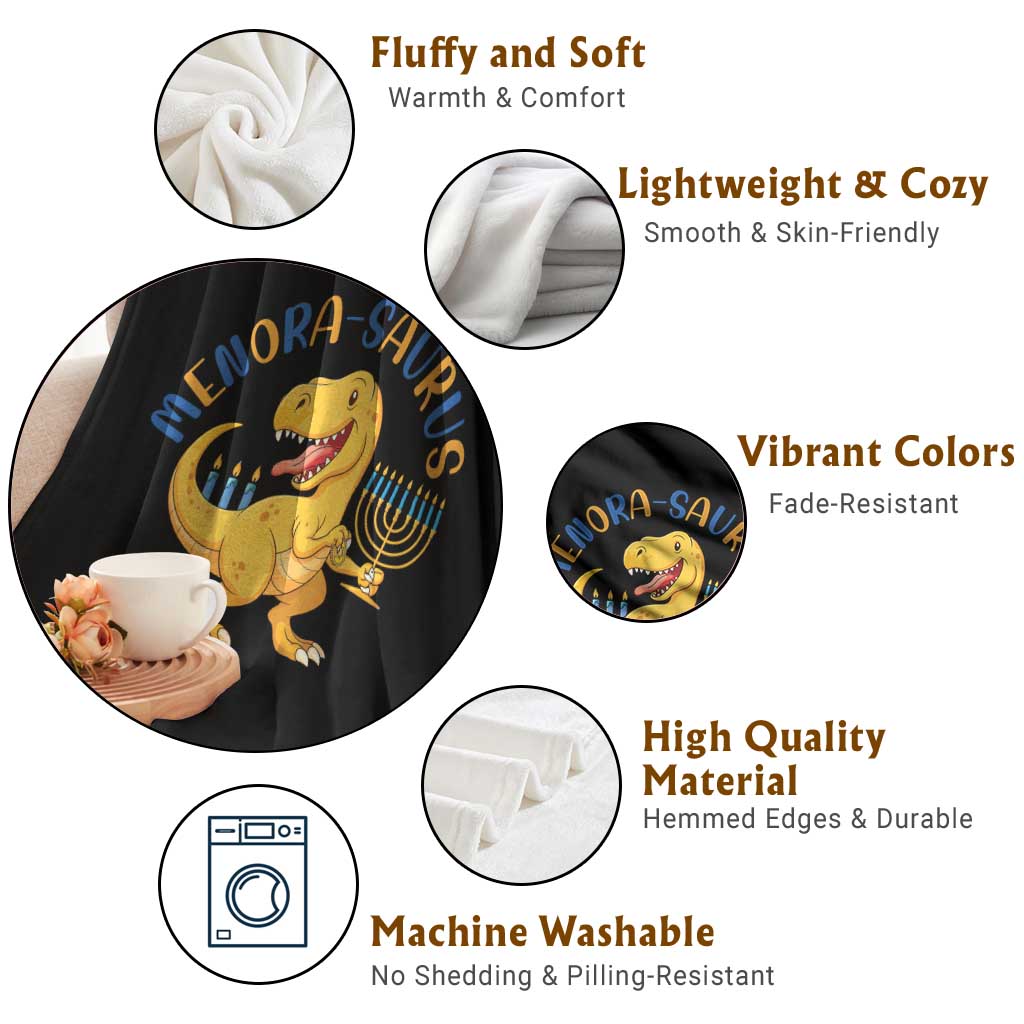 Funny Hanukkah Dinosaur Celebration Festival Of Lights Gift Throw Blanket Menorasaurus - Wonder Print Shop